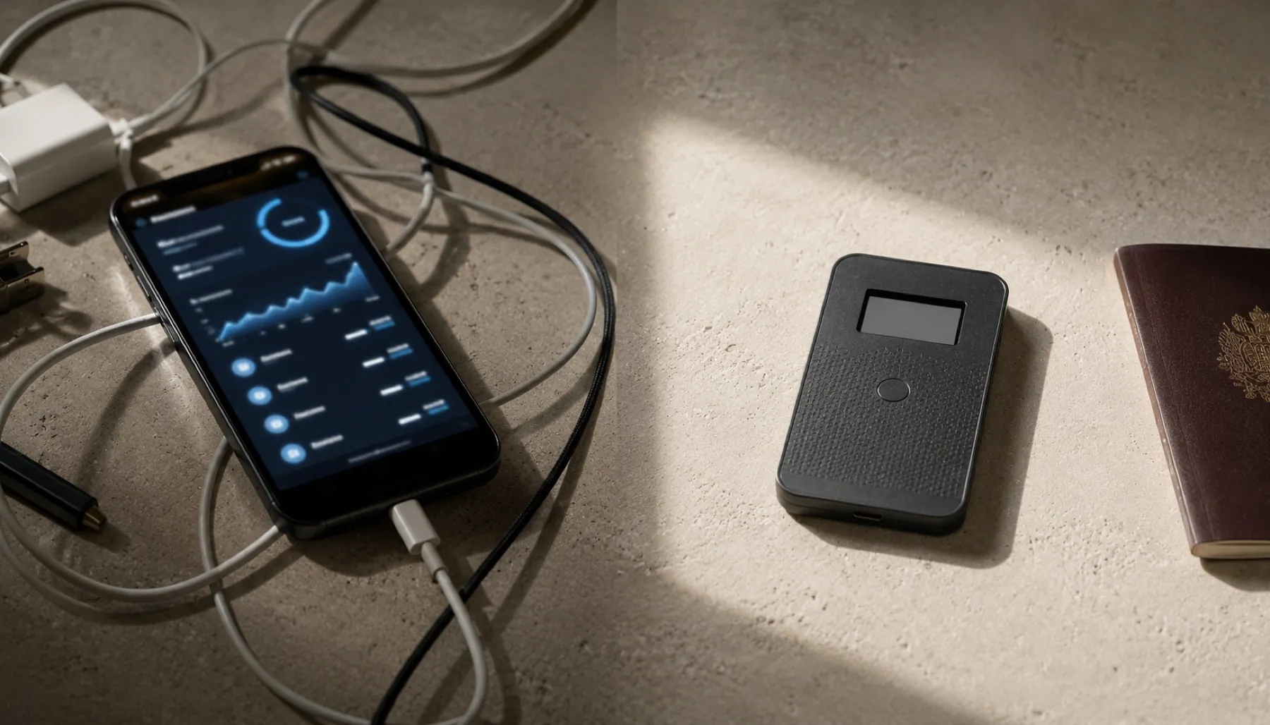 A connected phone beside a Seedstone device and passport